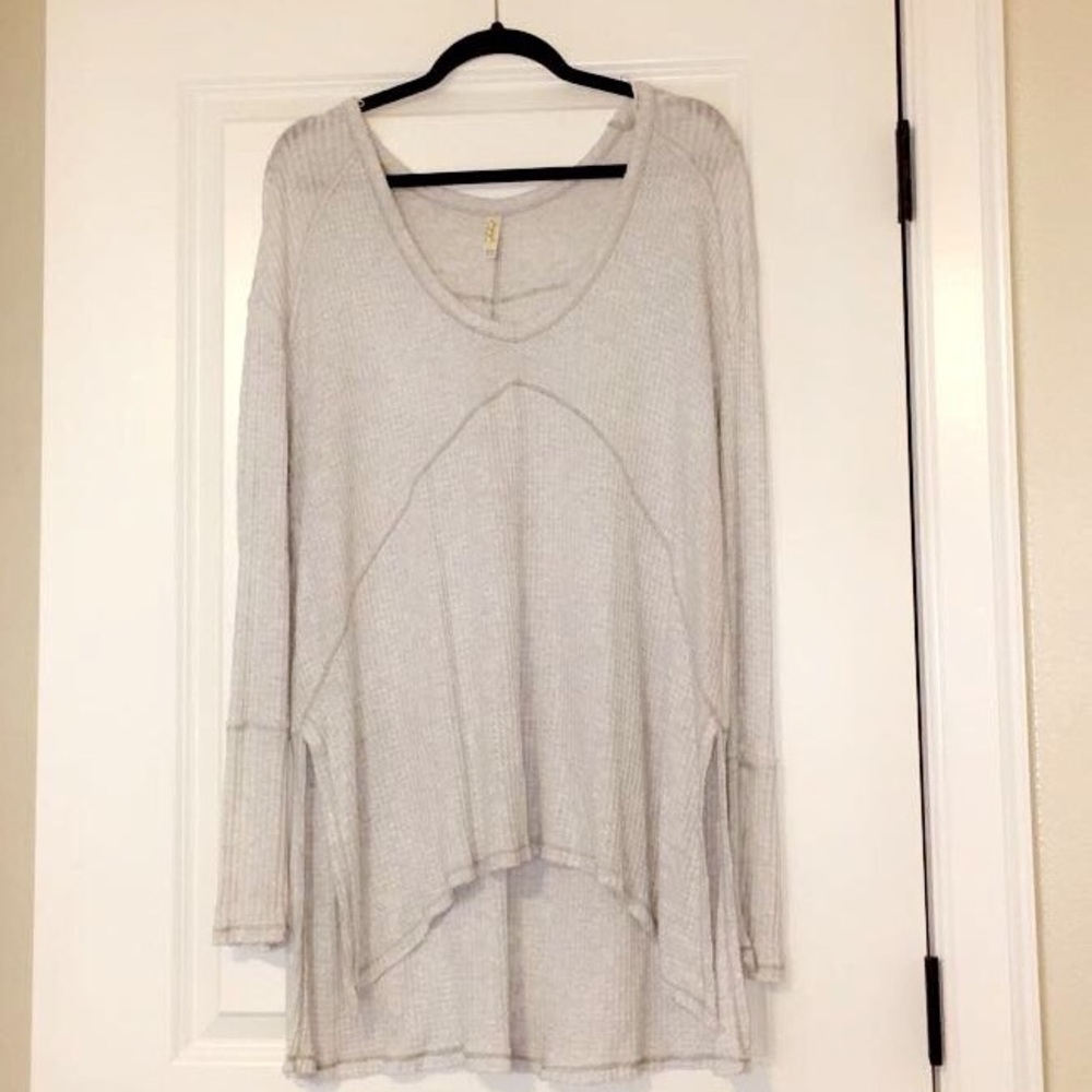 Free People Grey Waffle Top